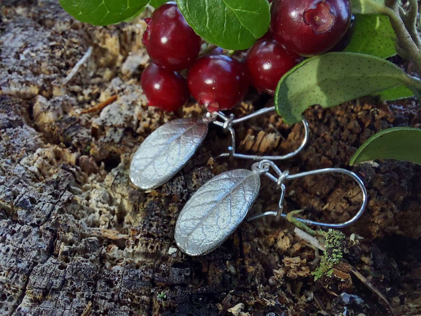 Lingonblad, örhängen med krokar