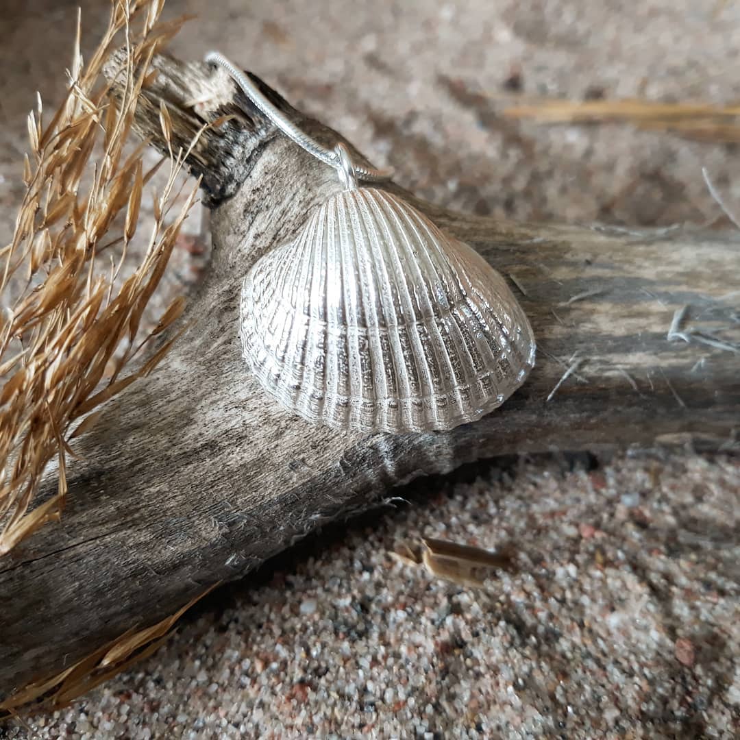 Hjärtmussla halssmycke med stor mussla och ormkedja