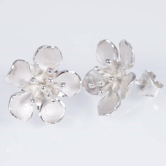 Appleflower, small-size flower earrings with pins